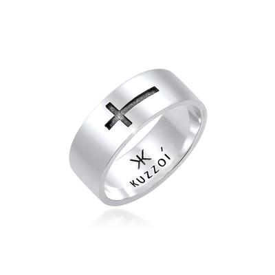 Silberring KUZZOI "Ring Herren Bandring Kreuz Glanz 925 Silber" Gr. 64, silber, Fingerringe, Herren, 64, Silber 925 (Sterlingsilber), Silberring