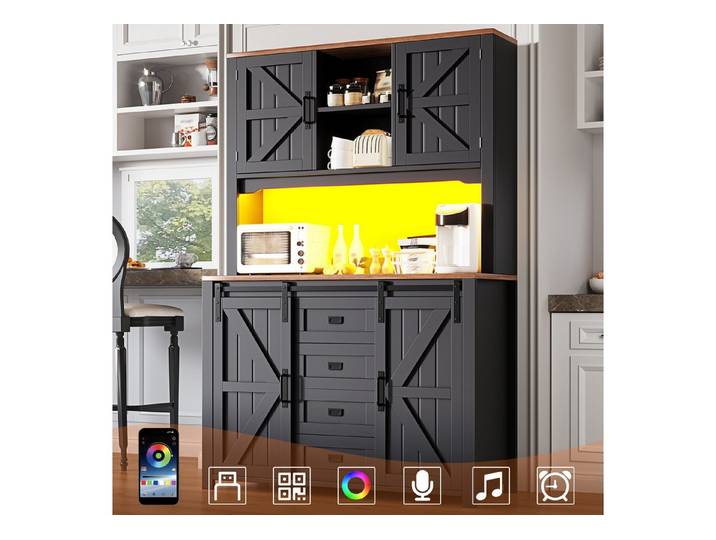 Fine Life Pro Sideboard Sideboard schwarz/weiß, Schiebetüren, LED, hoch