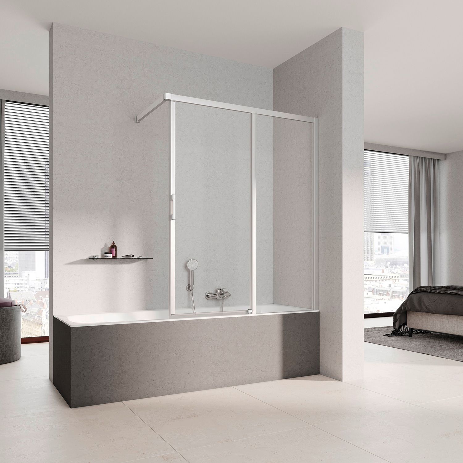 Kermi Liga H2R Gleittür für Badewannenaufsatz 100 x 150 cm, Anschlag rechts, Duschkabinen, LIH2R100151PK, - B: 100 H: 150 cm