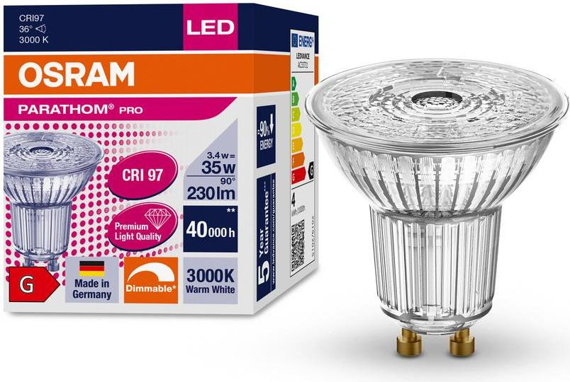 Osram PARATHOM PRO PAR16 LED-lamp, 3,4 W, GU10, helder