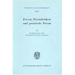 Person, Persönlichkeit und juristische Person., Fachbücher von Gustav Nass