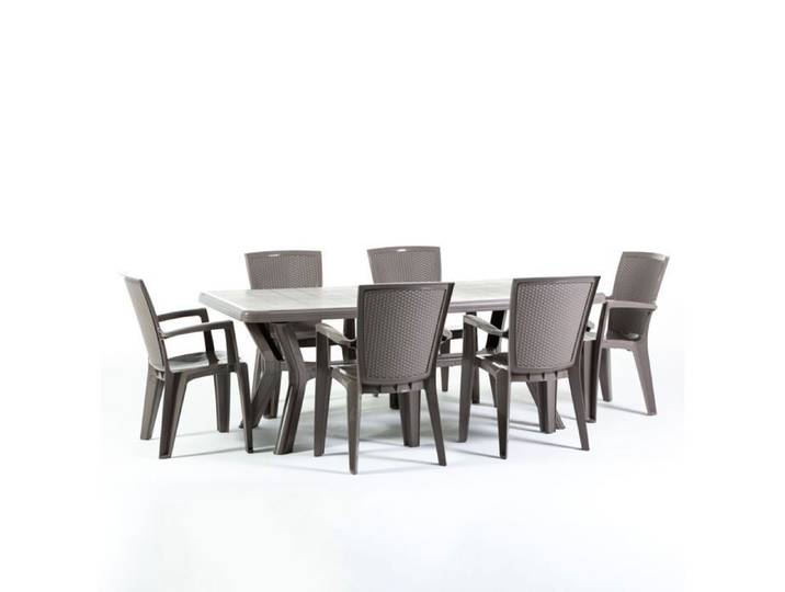 Set de jardin - Samuel - Table d'extérieur - 1 Table et 6 Chaises - Gris tourterelle - Résine