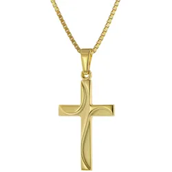 trendor 51943 Kreuz-Anhänger Gold 585 (14Kt) mit Vergoldeter Silberkette, 42 cm