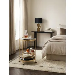 Servierwagen – Gold, Ø 45 cm, Schwarzglas, 2 Ebenen, auf Rollen
