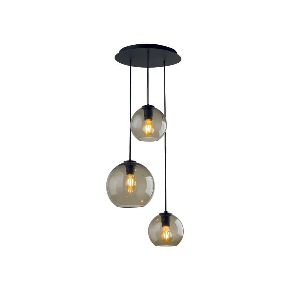 Lyora Vetro 3-licht glazen hanglamp met transparante kappen in zwart of bruin