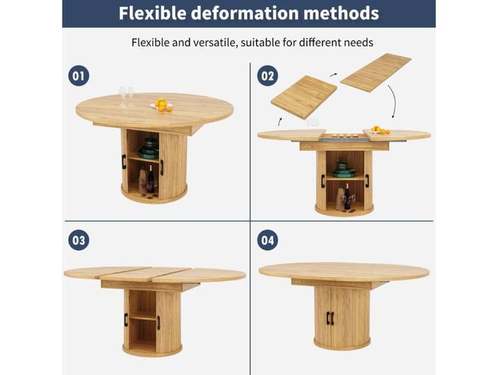 WOVREO Table a manger extensible ronde ovale 118-158 cm avec rangement integre MDF coloris naturel