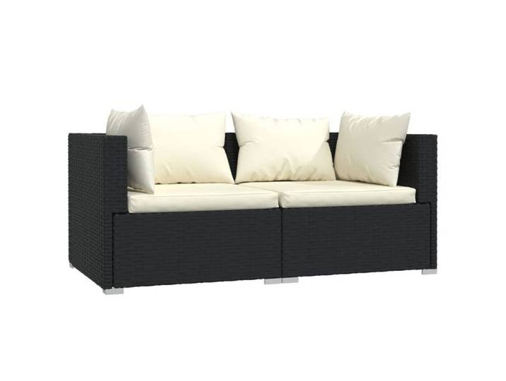 Noir SOFA DE JARDIN SWEETY Salon de jardin - design élégant - 3 pcs - avec coussins Noir Résine tressée 60x60x30cm CL66486226120