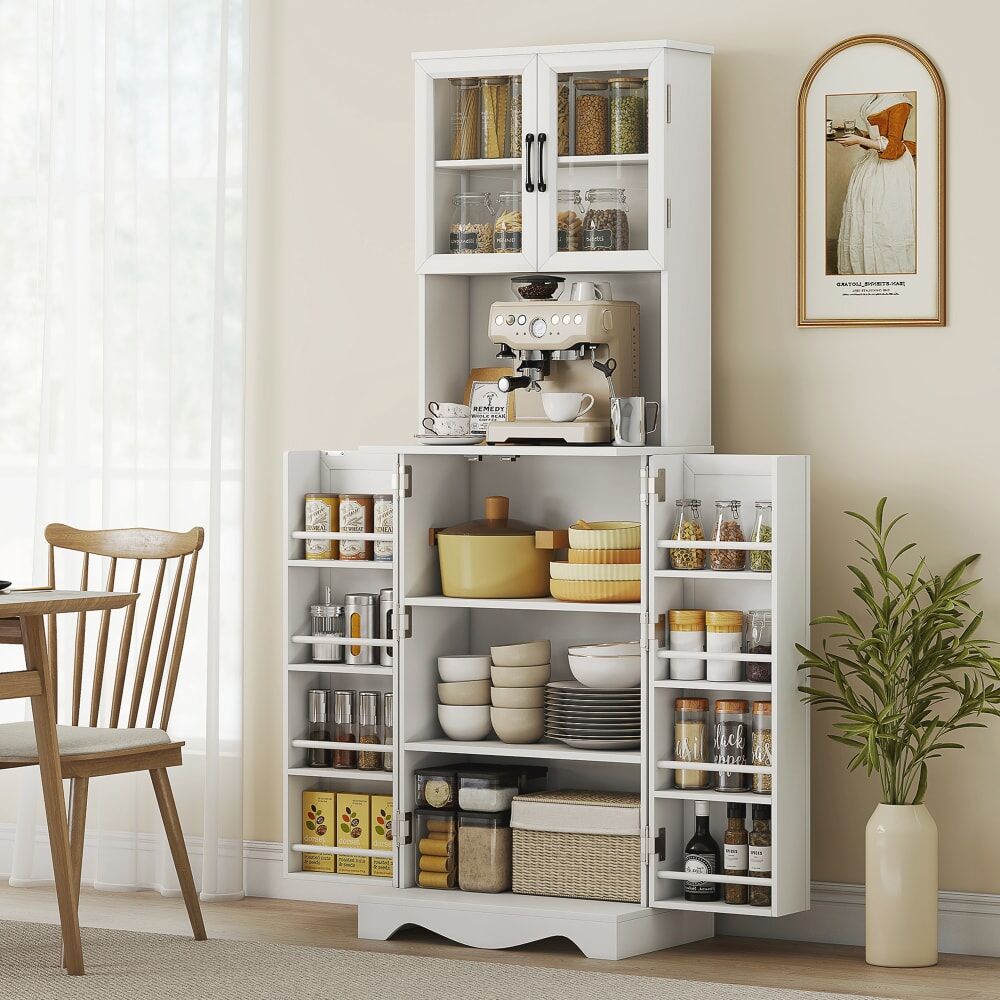 Homcom Armoire cuisine 4 portes plan de travail panneau de particules blanc Blanc 60x180x40cm