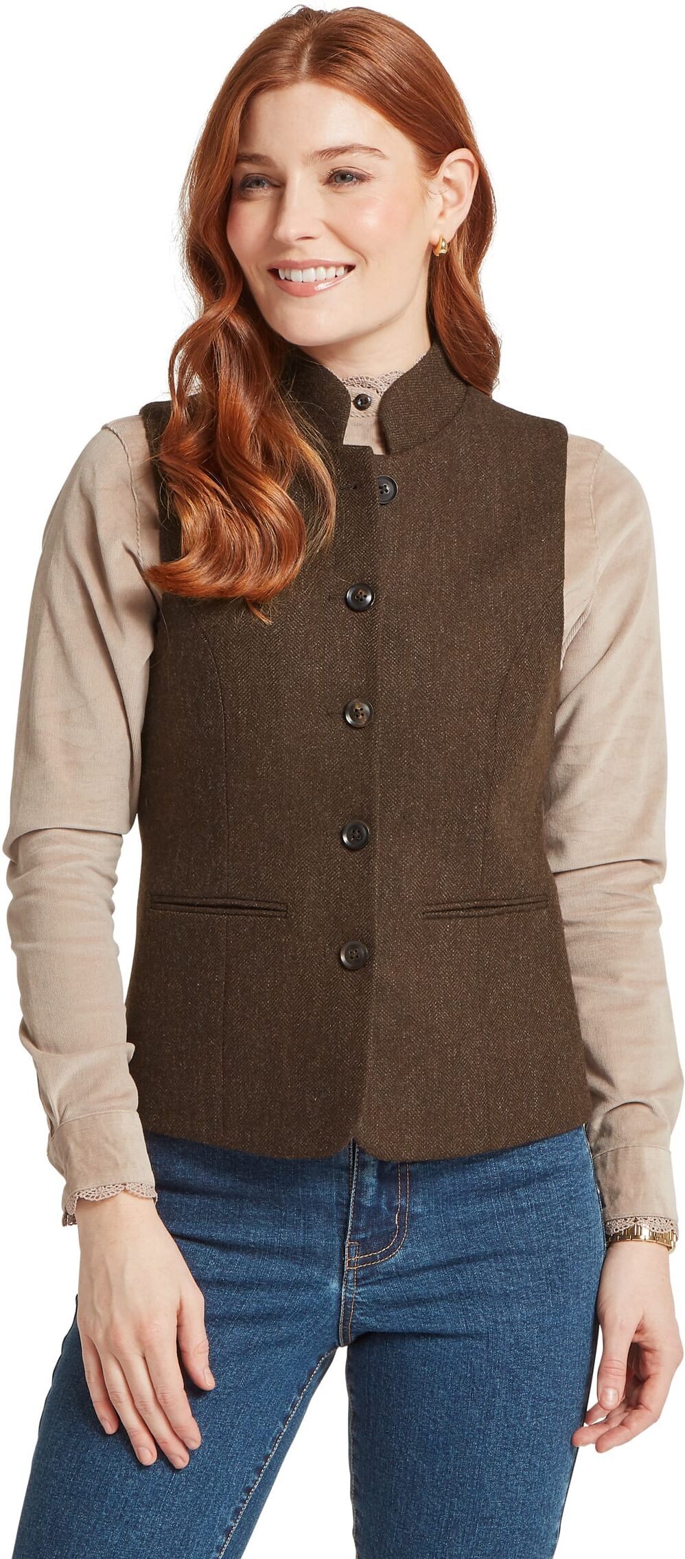 Schöffel Country Millport Tweed Nehru Waistcoat - Brown - Size UK8 - Women