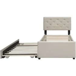 STILVORA Polsterbett Samt Beige 90x200 cm mit Lattenrost und ausziehbarem Rollbett