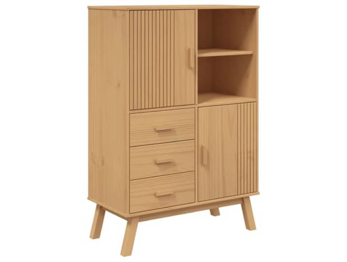 GFMGUEMV Highboard Olden Braun 85x43x125 cm Massivholz Kiefer Massivholz Kiefer, 3 Schubladen, Türenfächer, Holzbeine, robuste Oberplatte, vielseitig nutzbar