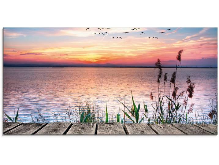 Glasbild ARTLAND Der See in den Farben der Wolken , blau (farbe bild(er): blau), B:100cm H:50cm, Bilder, Glasbild, in verschiedenen Grössen