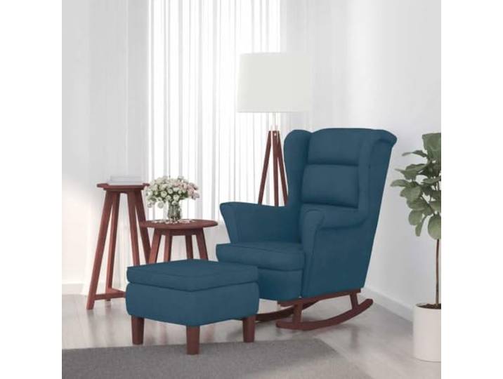 smnyxs Schaukelstuhl aus blauem Samt mit Hocker, Massivholz Blauer Samt, Massivholz, inkl. Hocker, Kapazität 110 kg, einfache Montage
