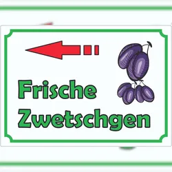 HB-Druck Frische Zwetschgen mit Pfeil nach links Aufkleber A7 (74x105mm)
