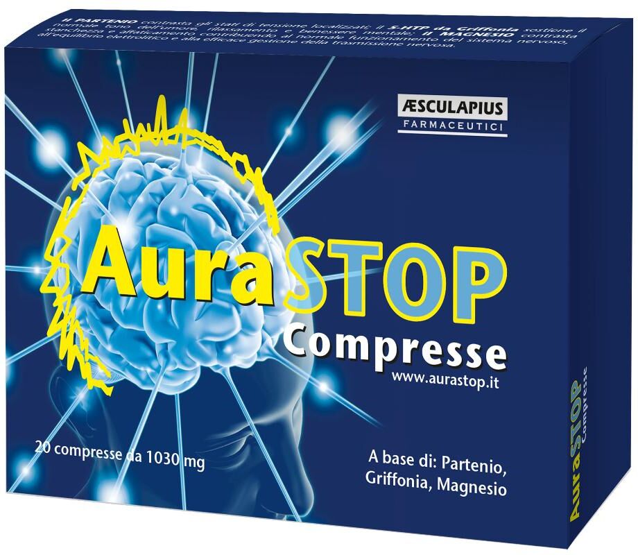 AESCULAPIUS FARMACEUTICI Srl Aurastop Integratore Alimentare, Aesculapius, 20 Compresse, per Emicrania e Benessere del Sistema Nervoso