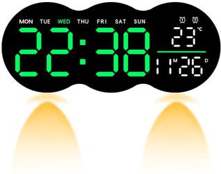 Inspired Deals Smart LED Wall Clock With Remote Control, Alarm, Temperature Display & Warm Night Light green Light