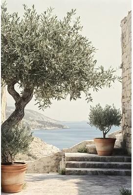 Uplifted Finds Retro Elegant Olive Tree & Lemon Canvas Poster   Vintage Mediterranean Vase Wall Art 2507291233 70 X 100 Cm