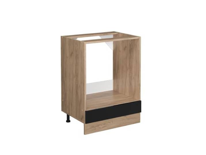 Vicco Herdumbauschrank R-Line , Schwarz Hochglanz/Goldkraft Eiche 60 cm Backofennische · Ohne Arbeitsplatte · Höhenverst. Füße · Metallgriffe · Einfache Integration