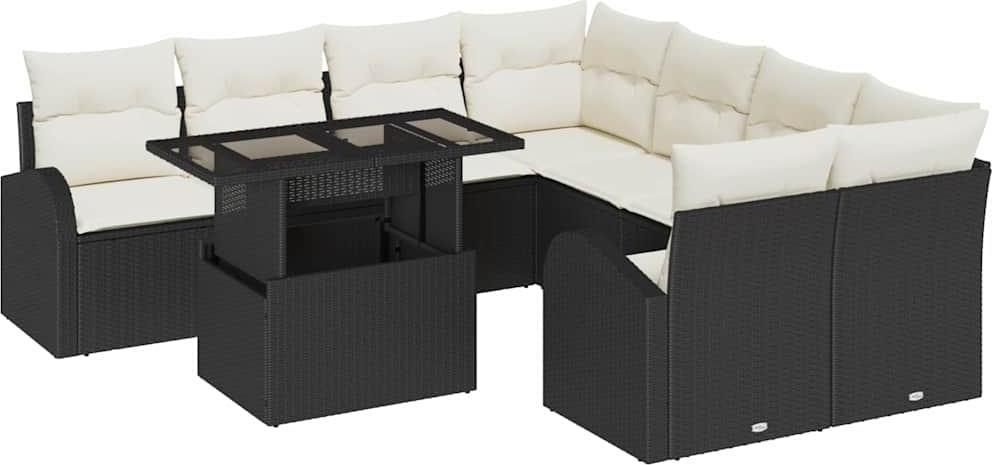vidaXL Garten-Sofa-Set 9 Stk. Schwarz Poly Rattan