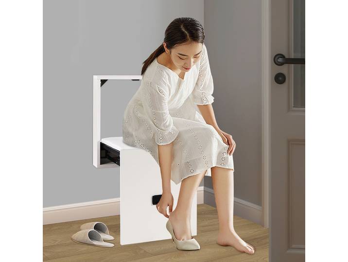 Tabouret pliable pour changer de chaussures avec coussin en PVC souple, chaise pliante ultra-mince à fixation murale pour économiser de l'espace dans le couloir/l'entrée