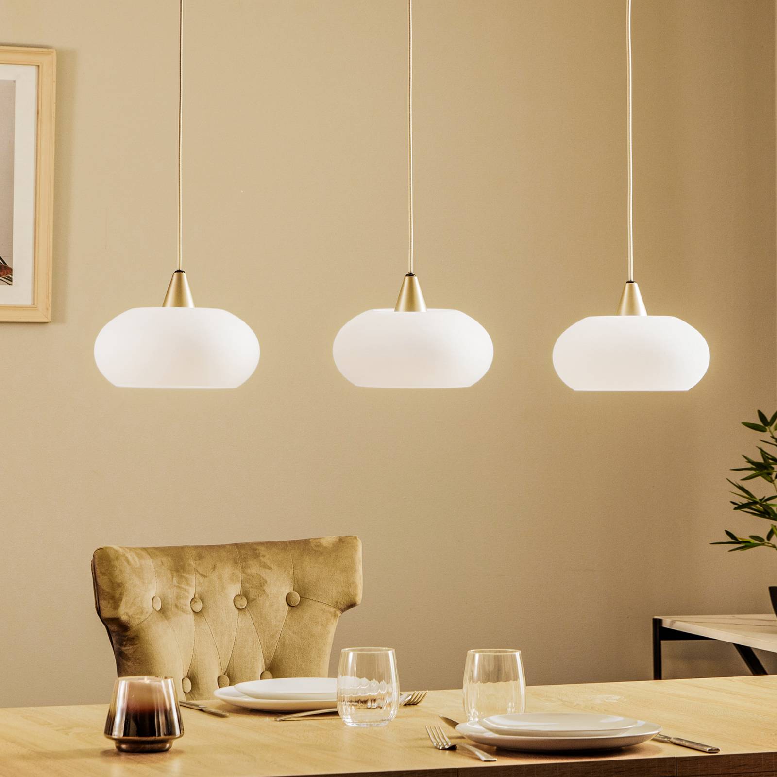 Design Hängelampe Sharvil Lucande, dimmbar, weiß / opal, für Wohn- / Esszimmer, Glas, Design, Pendelleuchte