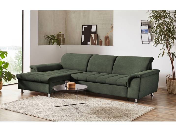 Ecksofa DOMO COLLECTION FRANZI zeitlos und elegant, moderne Sitzheftung, L-Form , grün, B:279cm H:81cm T:162cm, Sofas, Ecksofa, wahlweise mit Kopfteilverstellung (dann Tiefe: 170 cm)