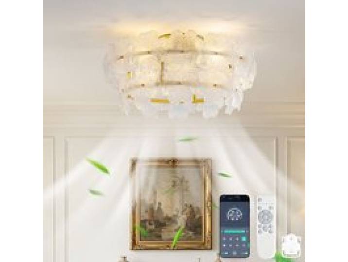Ventilateur de plafond équipé dun diffuseur en cristal de pales en ABS et de 6 vitesses de ventilation (ampoule non incluse)