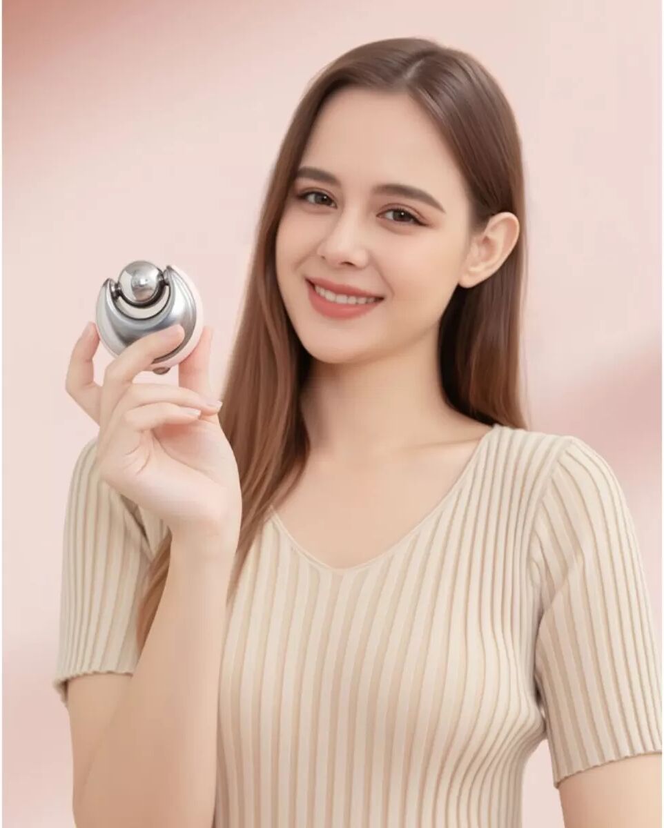 INF Gesichtsroller-Massagegerät – doppelköpfiger Edelstahl V-förmiger Roller für Kieferkontur, Serum-Absorption und Rosa