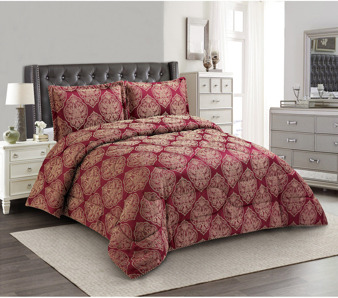 Textile Home Bridal Jacquard Bedspread With Pillow Sham Floral Printed Coverlet, Decorative Luxury All-Season Bedding Burgundy Double Bedspread