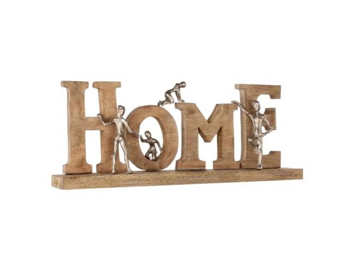 Casablanca Schriftzug Home, Deko Figur Naturfarben, Mangoholz Statue Wohnzimmer, Büro Dekoration H. 23,5 cm x B. 60 cm - Geschenk Moderne Skulpturen, Zuhause Eigenheim, Home Schriftzug