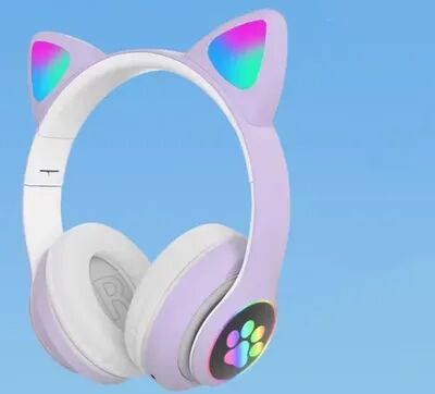 Cozy Casa Charm Cute Cat Wireless Headphones With RGB Lights And Noise Cancelling Mic purple