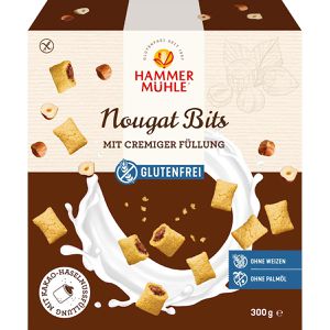 Hammermühle Cornflakes Nougat Bits, 300 g, glutenfrei & mit Kakao-Haselnuss-Füllung, Mais, Reis & Hafer