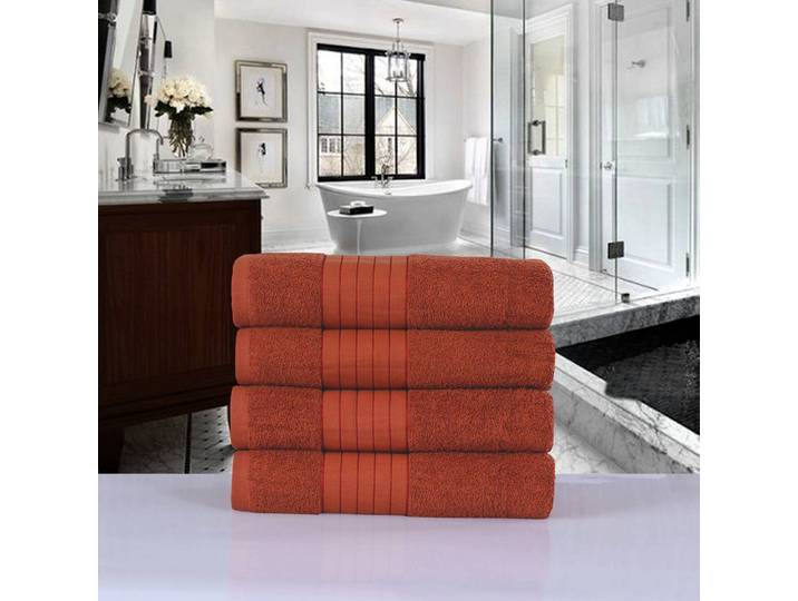 Serviettes de bain Branda lot de 4 Marron/Terre cuite