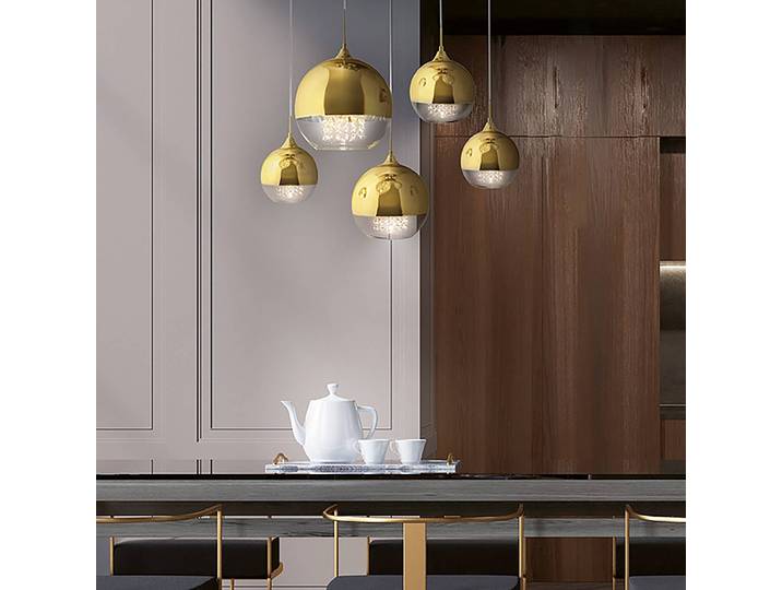 Pendelleuchte Fermi 62 x 95 x 91cm Gold/Gold 5 Mischmetall / Klarglas E27