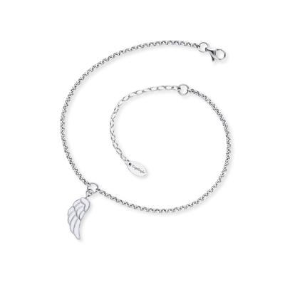 Fußkette ENGELSRUFER "Flügel mit Emaille", silber (edelstahlfarben, weiß), Fußketten, Damen, Edelstahl, mit Emaille