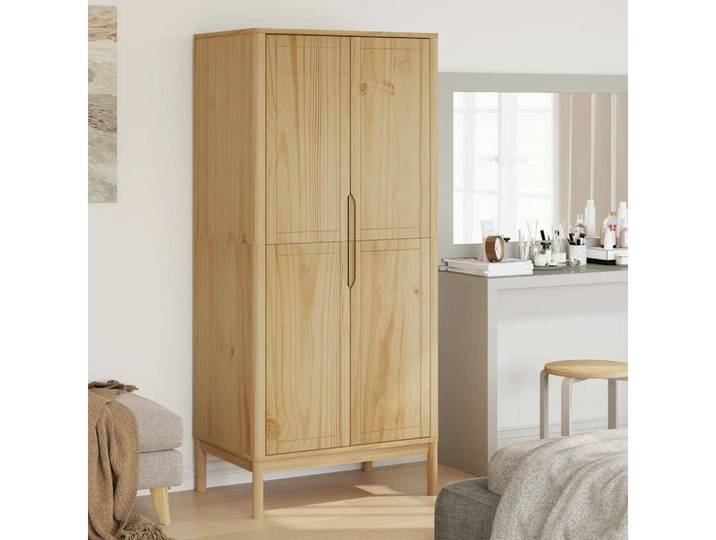 furnicato Kleiderschrank Massivholz 77 x 53 x 171 cm Wachsbraun Großes Innenfach für Kleidung als Garderobenschrank mit Holzbeinen
