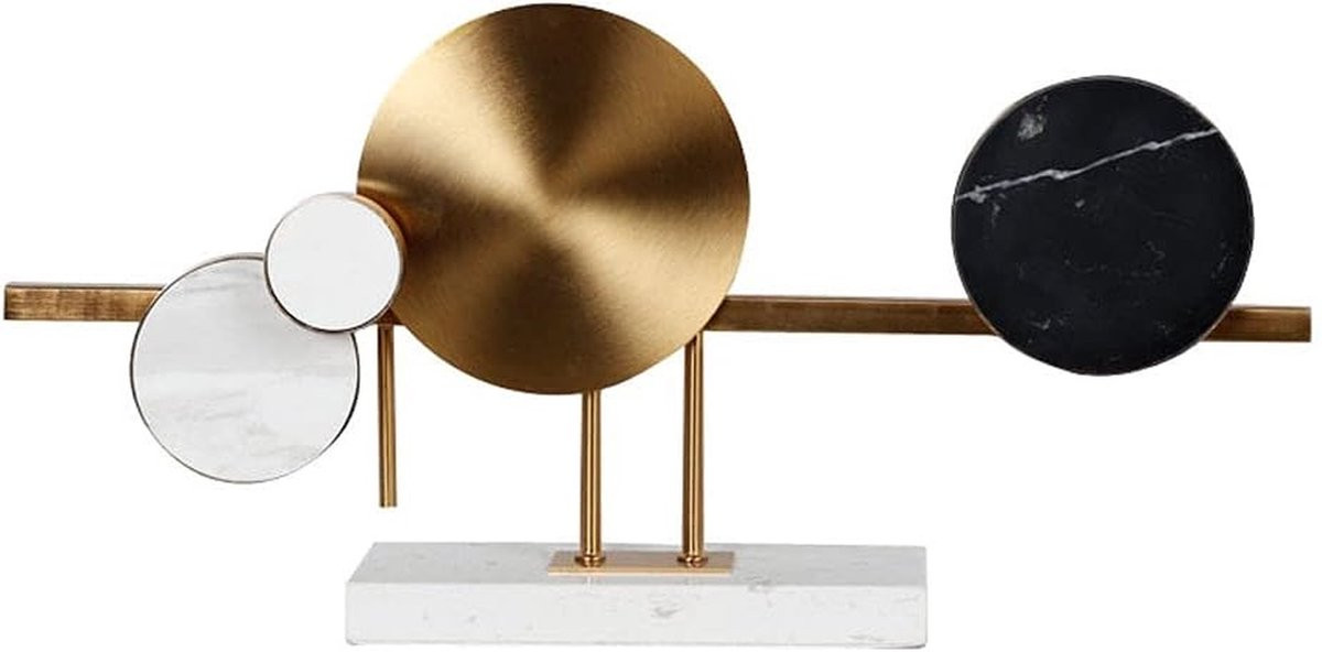 Luxe Geometrische Decoratie Beeld van Metaal en Marmer in Goud - 57 cm