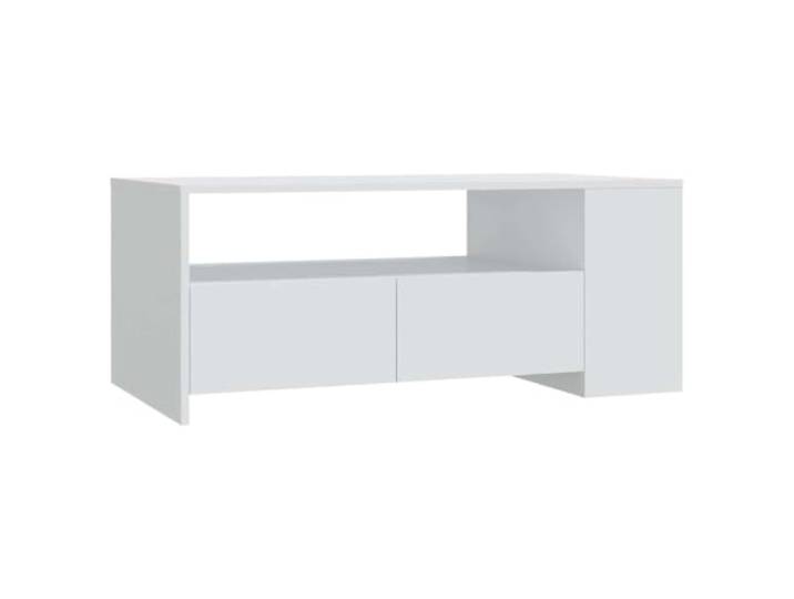Favemtsl Couchtisch Weiß 102x55x42 cm Holzwerkstoff mit Ablage Stabiler Beistelltisch für Wohnzimmer und Gästezimmer mit praktischen Schubladen und Ablagefächern für Zeitschriften.