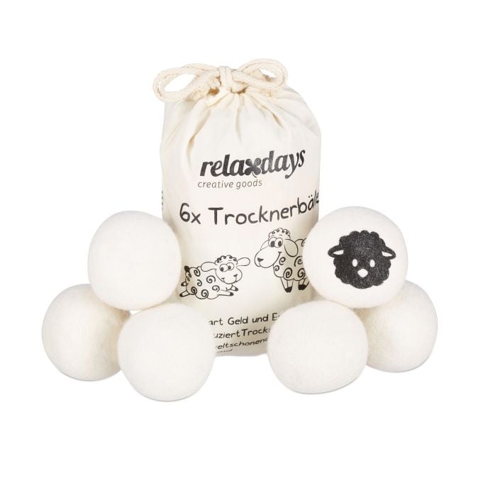 Relaxdays 12x XXL drogerballen van schaapswol, wit, Ø 7 cm