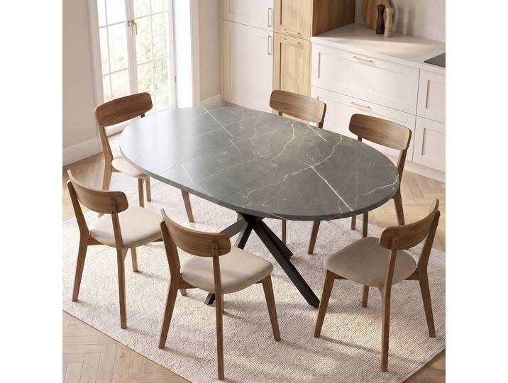 HOMCOM Table Extensible Ovale 4-6 Pers. 100-135cm Effet Marbre Noir