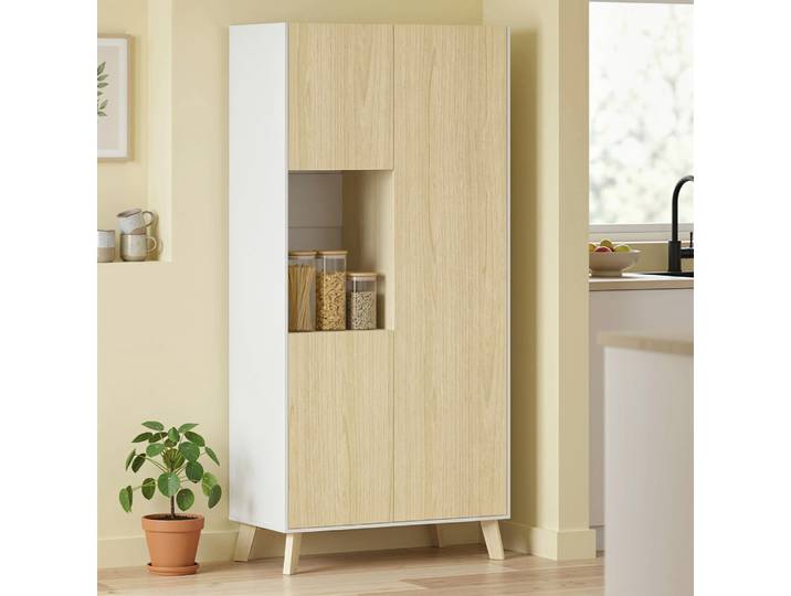 HOMCOM Armoire Cuisine 170cm Bois Naturel Moderne Étagères Réglables