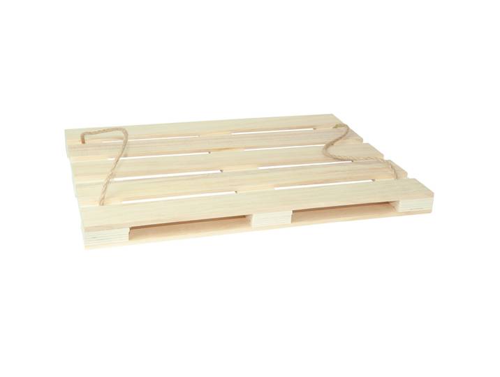 Deko-Tablett aus Holz in Paletten-Form, Mini-Palette mit Henkeln aus Seil, 38 x 28 x 3 cm
