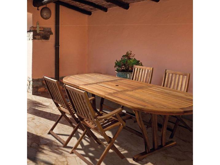 Table d'extérieur extensible ovale en bois d'acacia - Marron - Panneaux de particules - Ovale