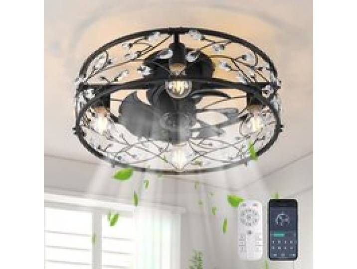 Ganeed Ventilateur de plafond en cristal lumières avec télécommande lustre moderne Ampoule de ventilateur en cage E27 Ventilateur