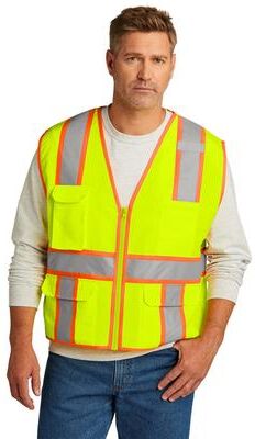 CornerStone CSV105 ANSI 107 Class 2 Surveyor Zippered Two-Tone Vest in Safety Yellow size 4/5X   Mesh