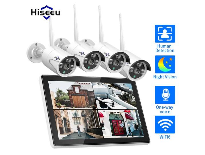 Hiseeu-Kit de caméras de sécurité sans fil, ensemble de système de vidéosurveillance étanche, caméra IP extérieure, moniteur 10.1 , 3 MP, 5MP, 10CH, NVR