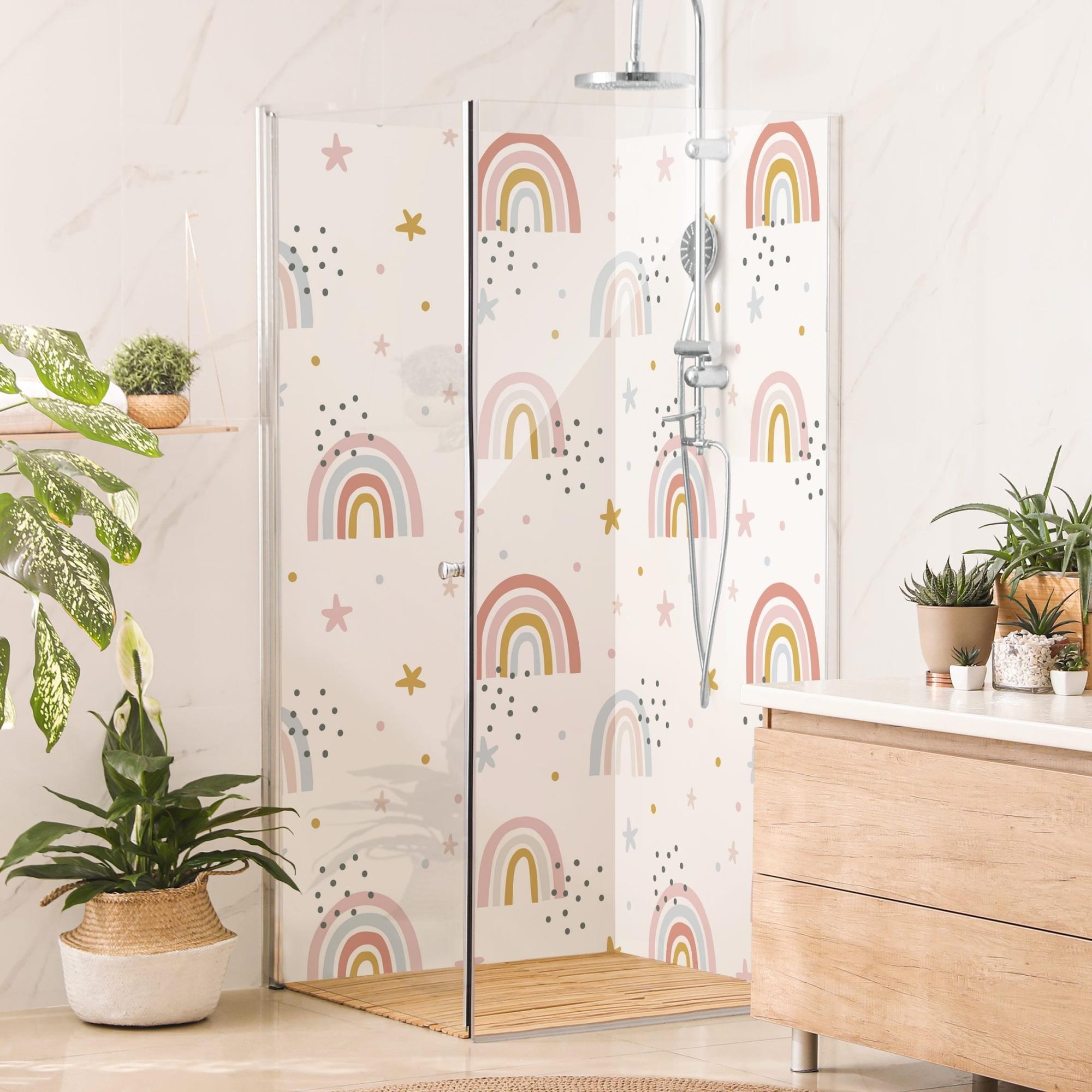 Duschrückwand Muster selbstklebend - 0.61 mm Wandpaneel wasserfest Regenbogen bunt Illustration Badrückwand fugenlos Premium matt 110x190 cm