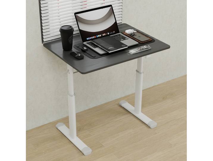 Bureau Réglable En Hauteur Gris En Métal Et Bois Avec Manivelle