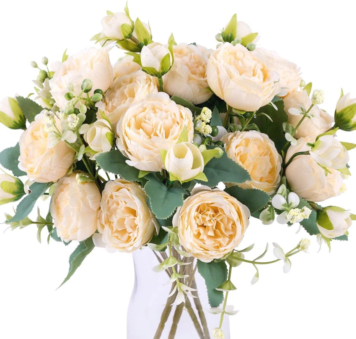 4 Bossen Kunstbloemen Pioen Champagne - Zijden Pioenroos Boeketten voor Decoratie en Bruiloften