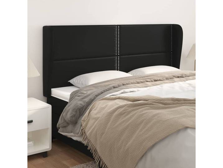 vidaXL Kopfteil mit Ohren Schwarz 203x23x118/128 cm Kunstleder
